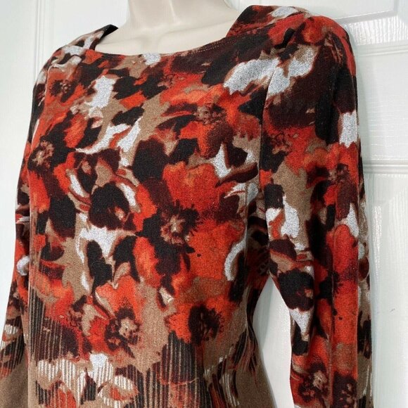 Simonton Says Small Women's Sweater Floral brown  Red Stretch Long Sleeve Shirt - Picture 5 of 8